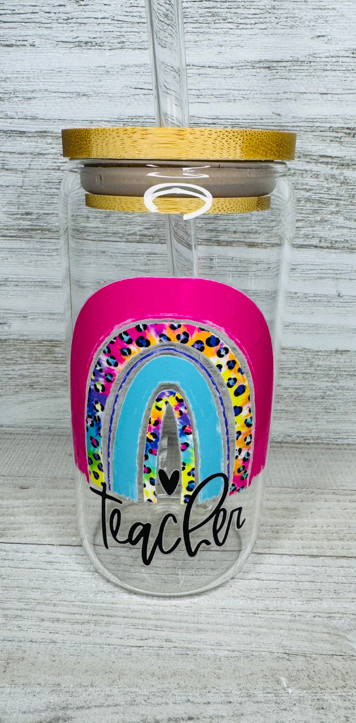 Rainbow teacher tumbler