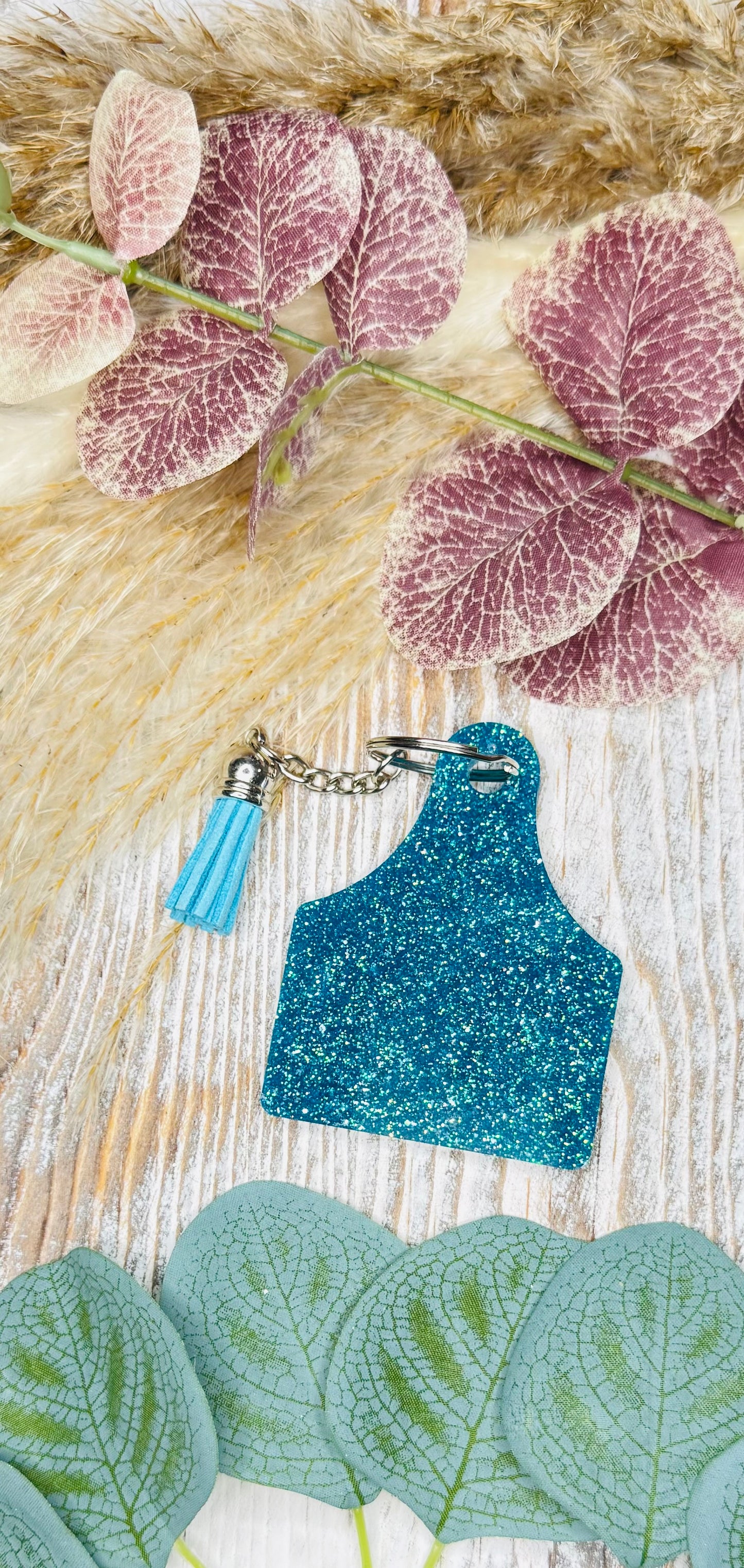 Light Blue Cow Tag - Keychain