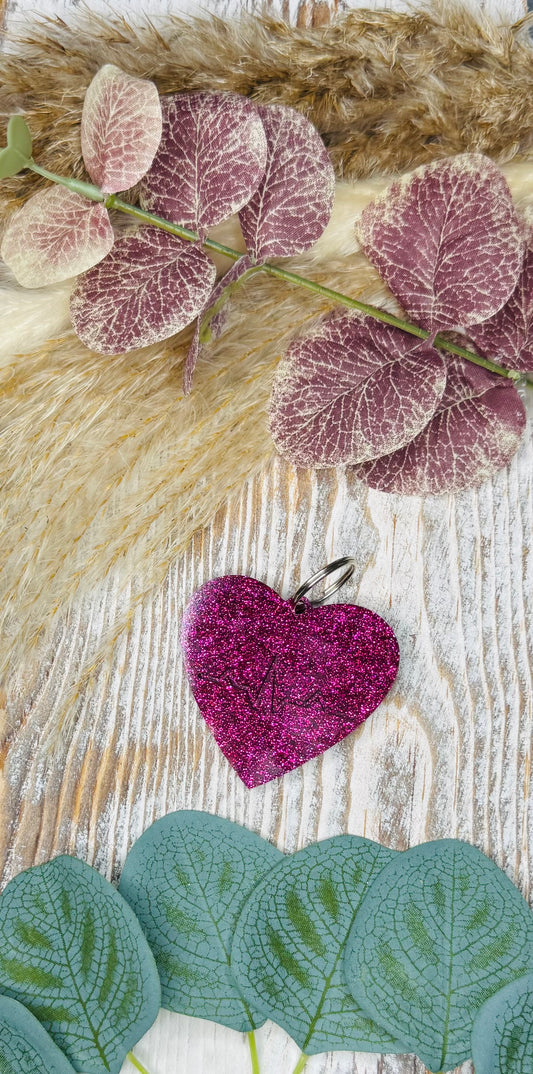 Pink Heart with Heartbeat - Keychain