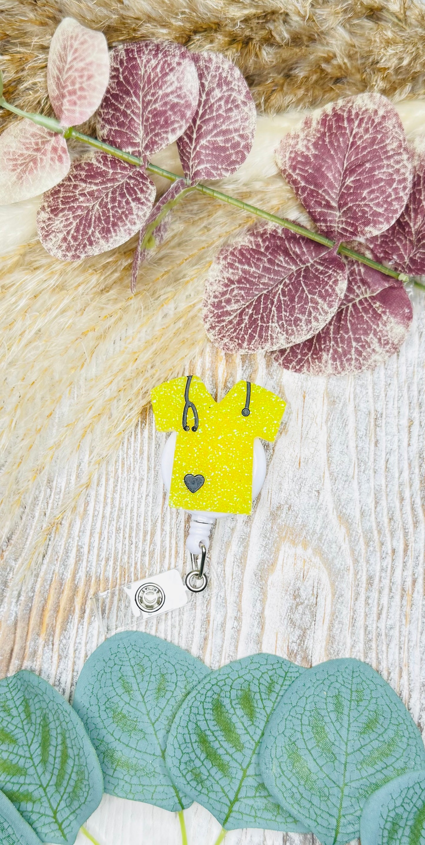 Neon Yellow Scrub Top - Badge Reel