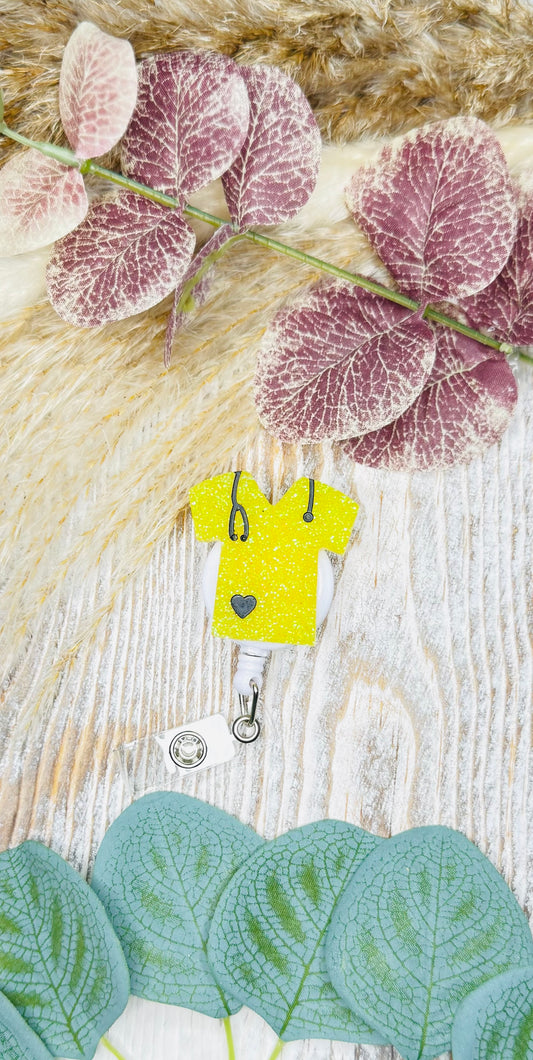 Neon Yellow Scrub Top - Badge Reel
