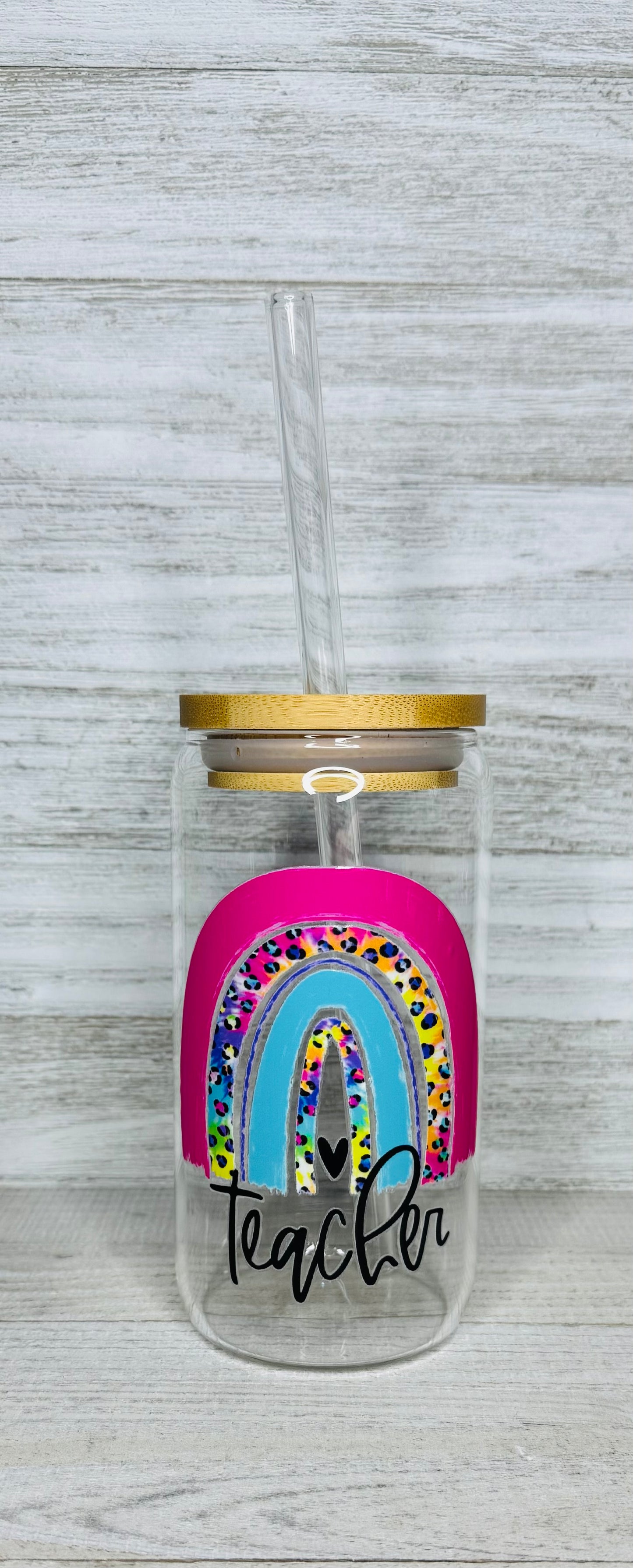 Rainbow teacher tumbler