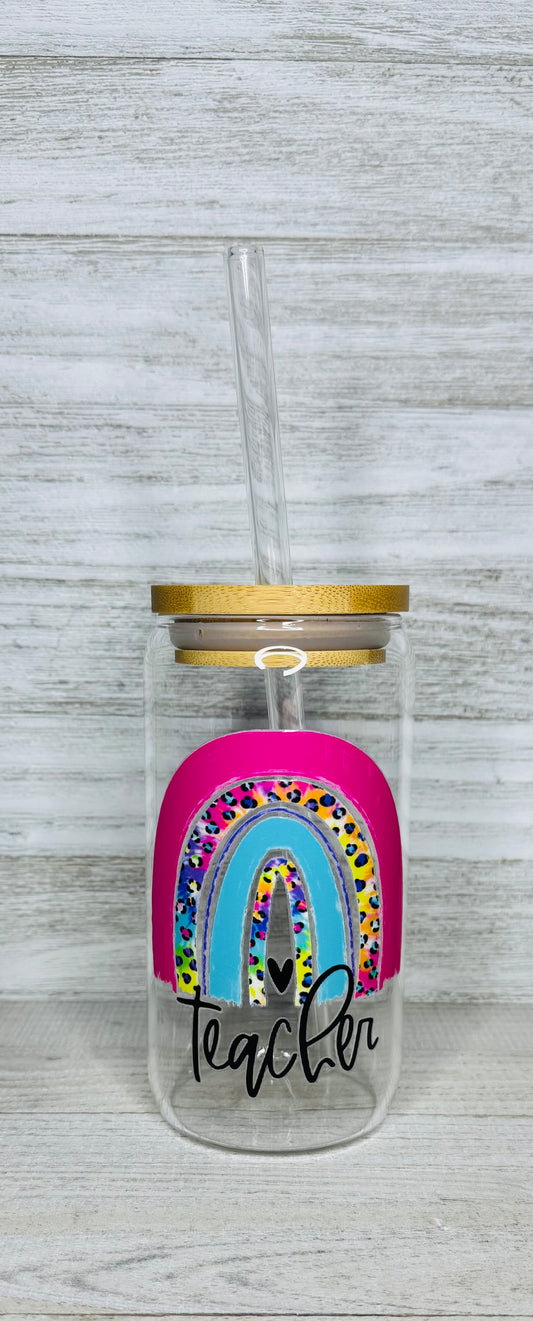 Rainbow teacher tumbler
