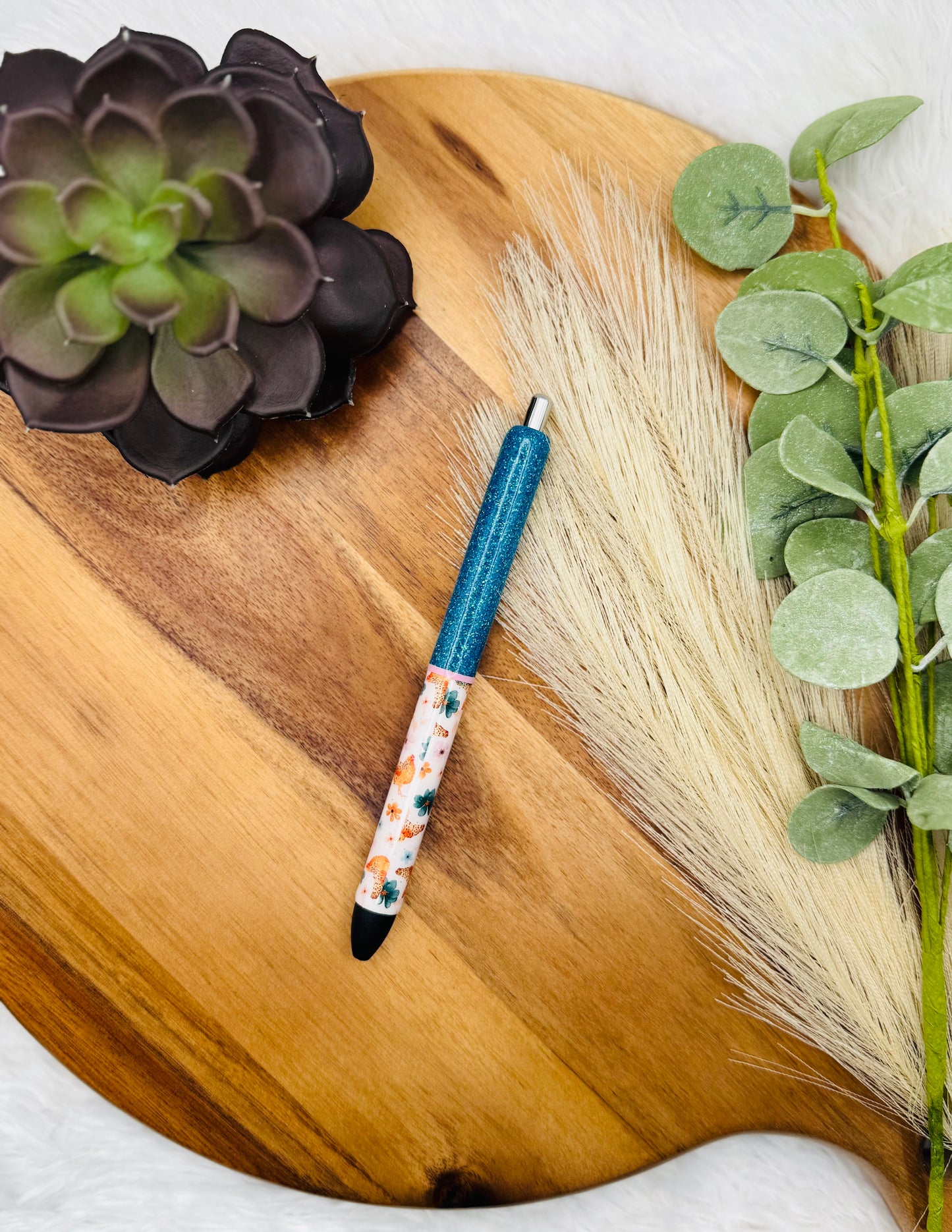 Gel Pen: Teal Floral Chickens | Color: Chelsea