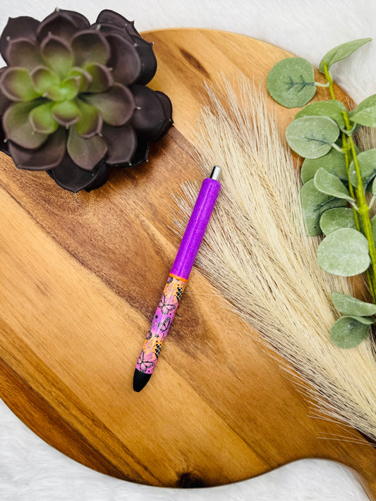 Gel Pen: Butterfly Checkered Bolt | Color: Rad