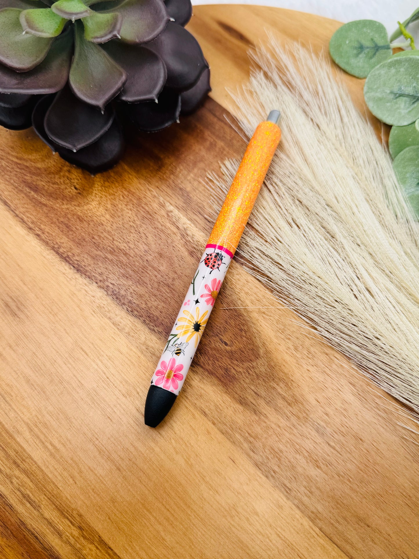 Gel Pen: Floral Bee & Ladybug | Color: Hunter Striped Pink