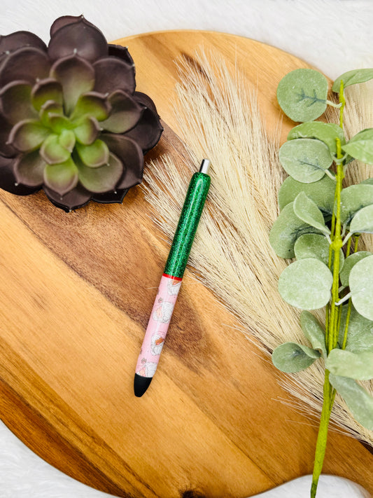 Gel Pen: Pink Santa Faces | Color: Wicked, Striped Red
