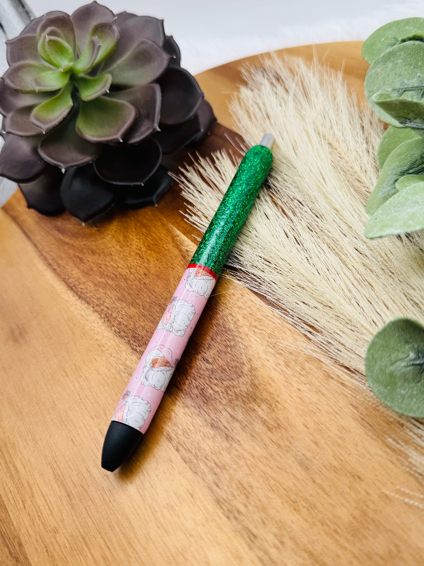 Gel Pen: Pink Santa Faces | Color: Wicked, Striped Red
