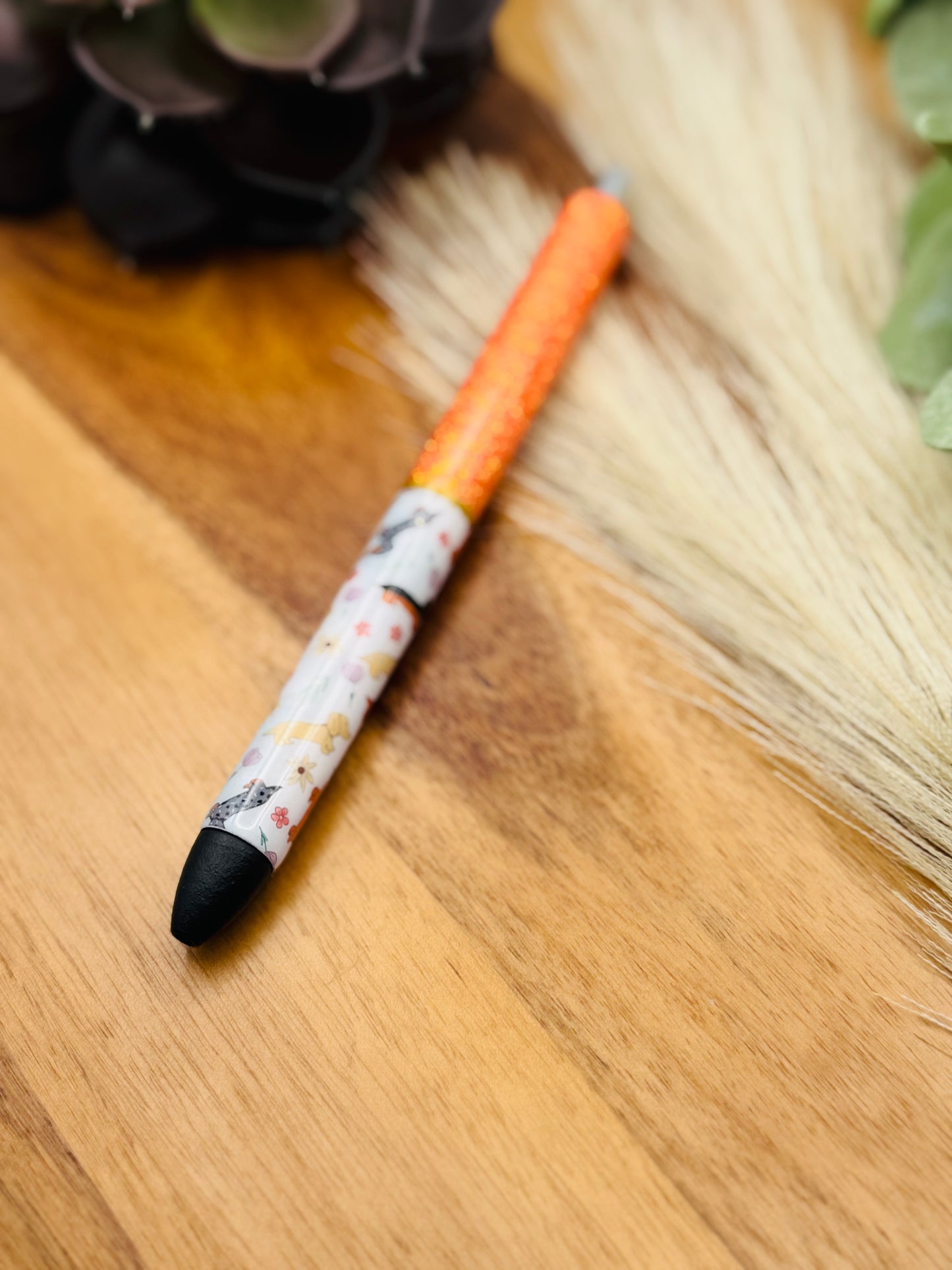 Gel Pen: Floral, Dogs | Color: Persimmon, Striped Gold