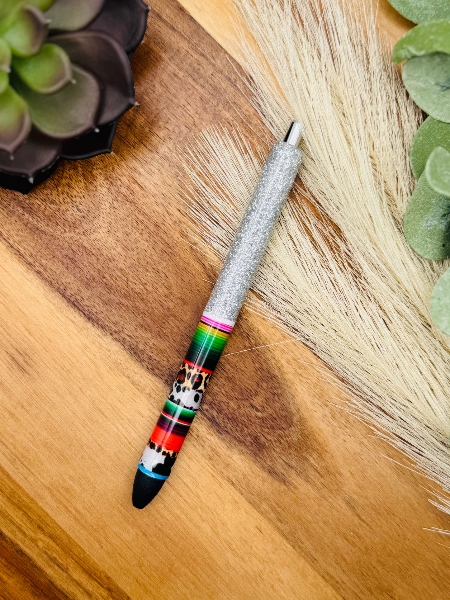 Gel Pen: Cheetah Cow Print Serape | Color: Silver, Striped White