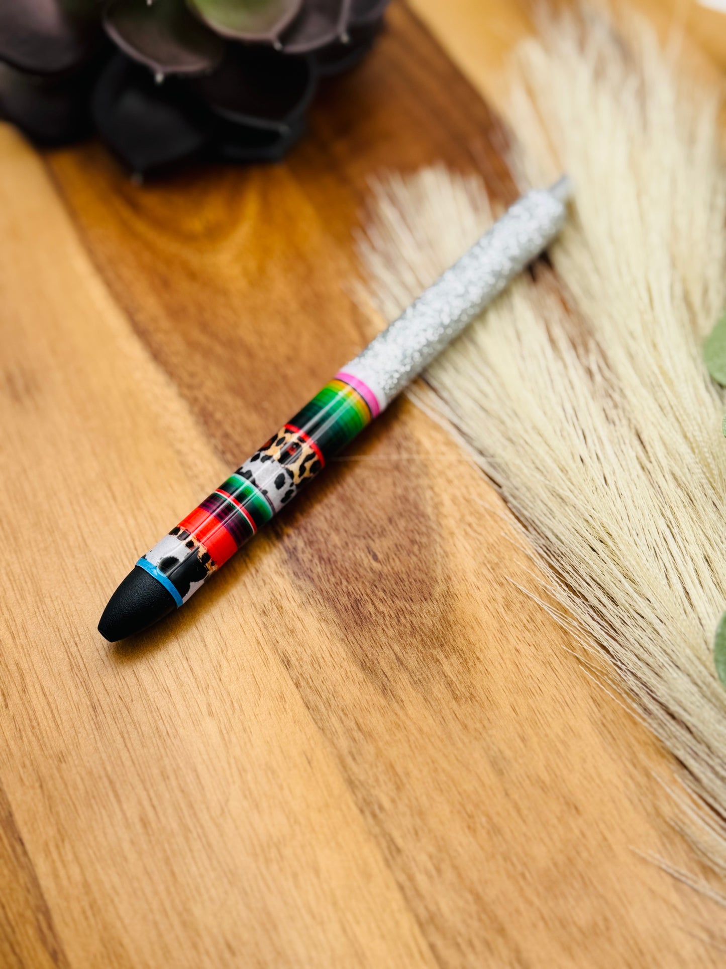 Gel Pen: Cheetah Cow Print Serape | Color: Silver, Striped White