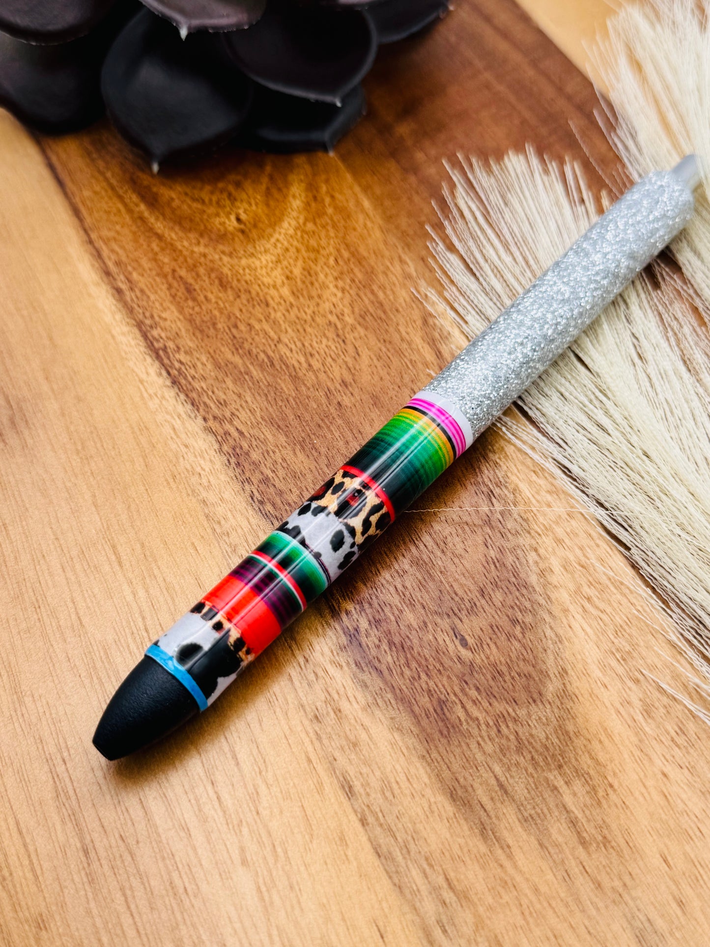 Gel Pen: Cheetah Cow Print Serape | Color: Silver, Striped White