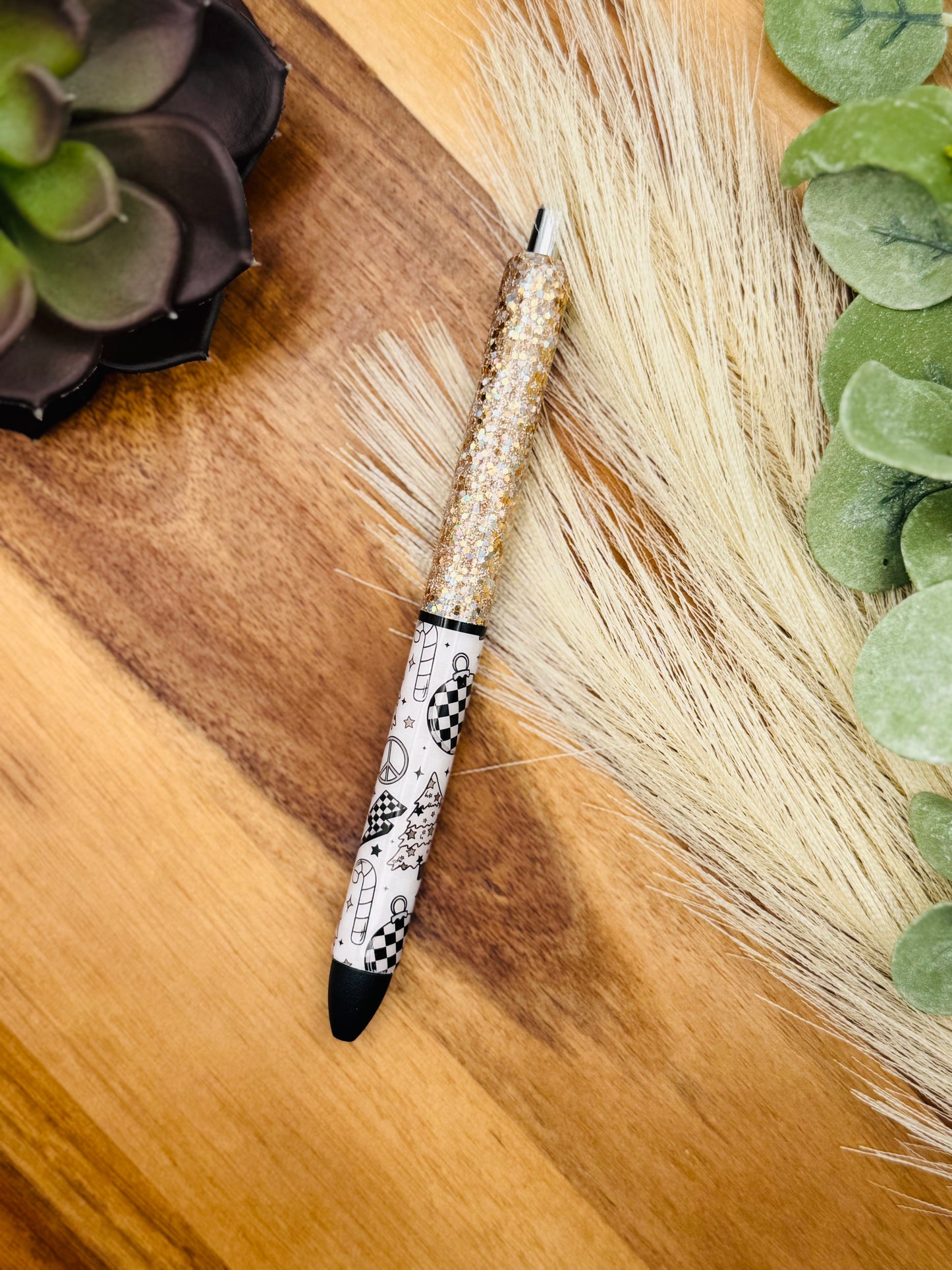 Gel Pen: Checkered Christmas | Color: Old Money, Striped Black