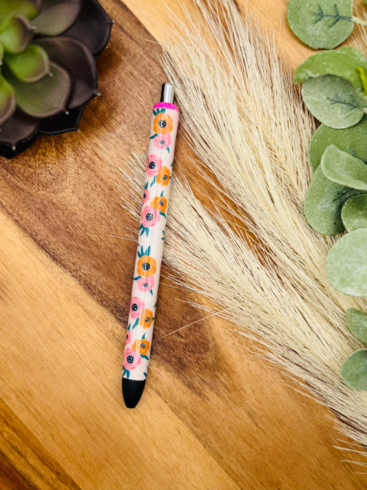 Pen | Pink Orange Floral - Full Wrap