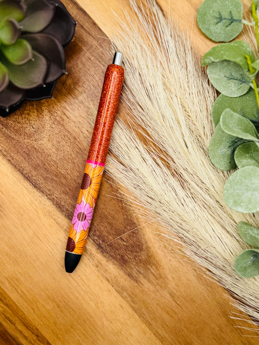 Pen | Sunflower, Pink flower - Glitter: Pumpkin Spice
