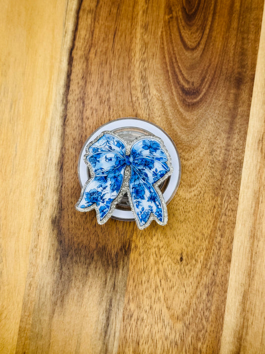 Phone Grip | Blue Floral Bow