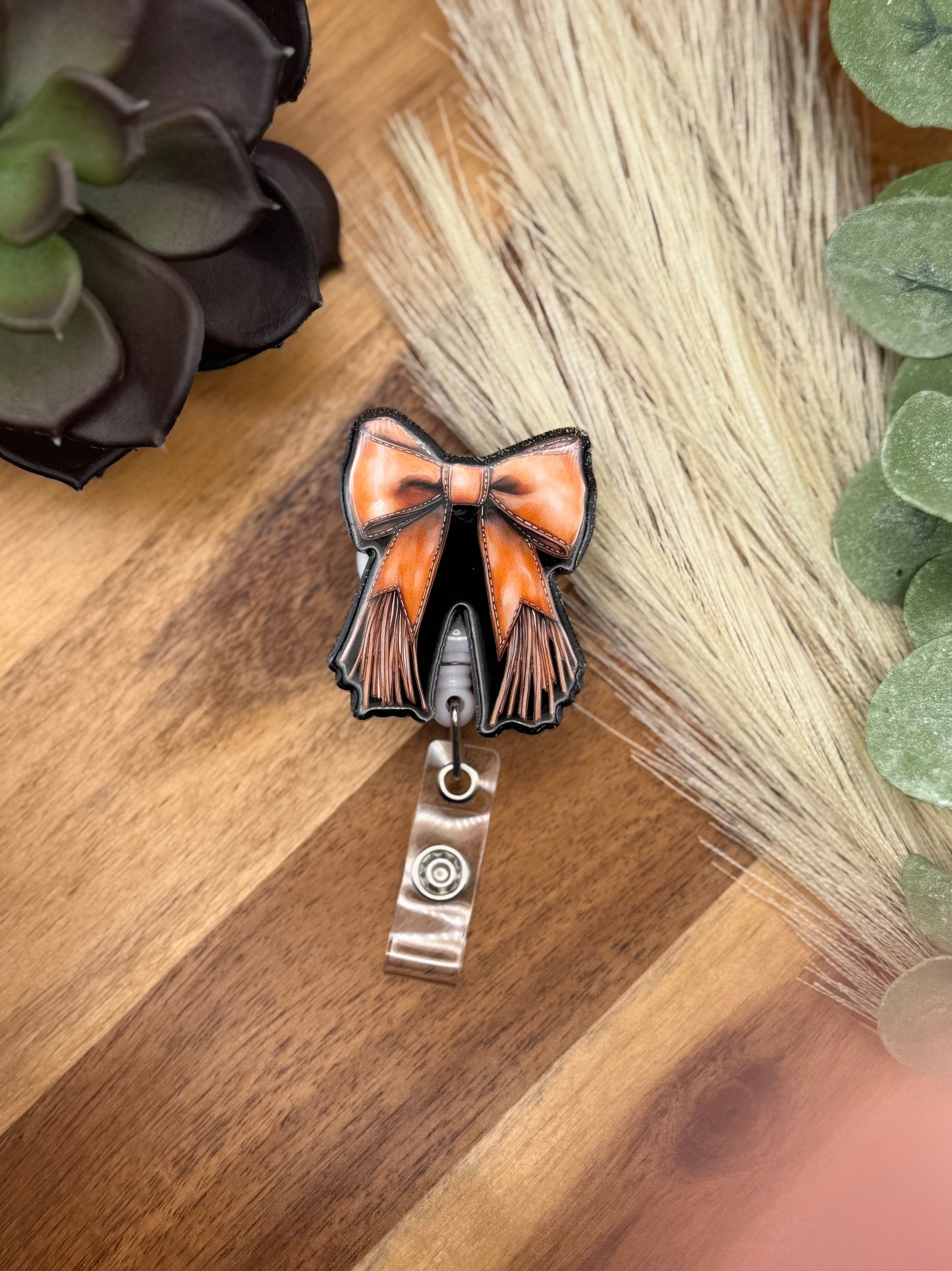 Leather Bow Badge Reel