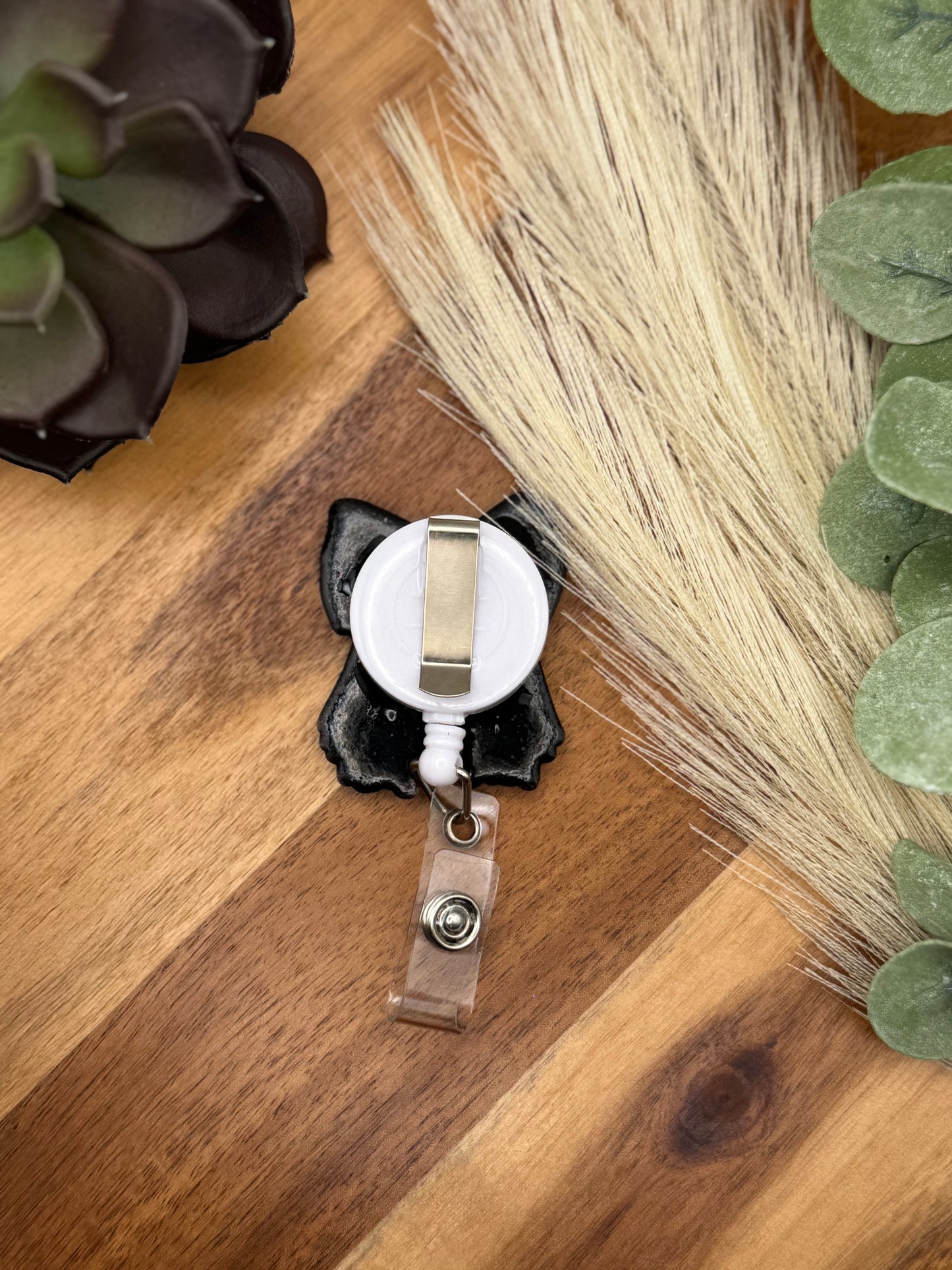 Leather Bow Badge Reel