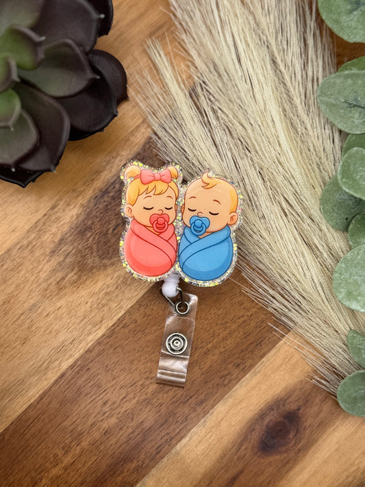 Twin Babies | Pink & Blue Badge Reel