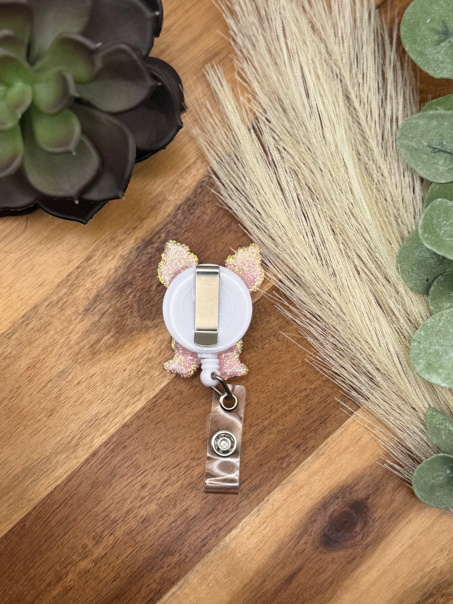 Pink Bow Reindeer Badge Reel