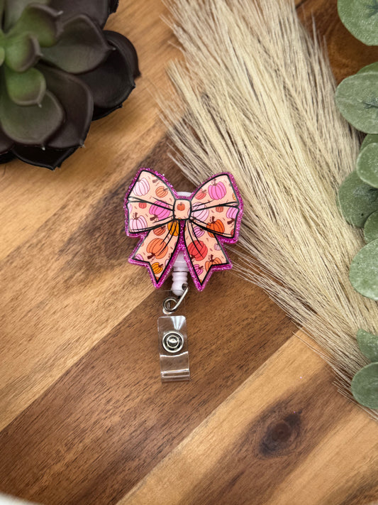 Pumpkin Cutesy Bow Badge Reel