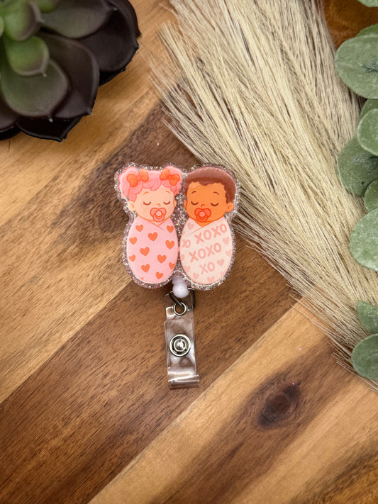 Twin Babies Valentines Badge Reel
